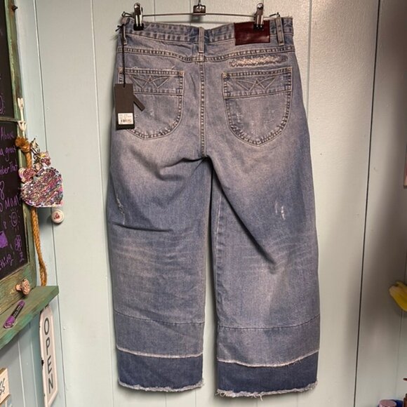 One Teaspoon Blue Distressed Wide Leg Culottes - Picture 5 of 6